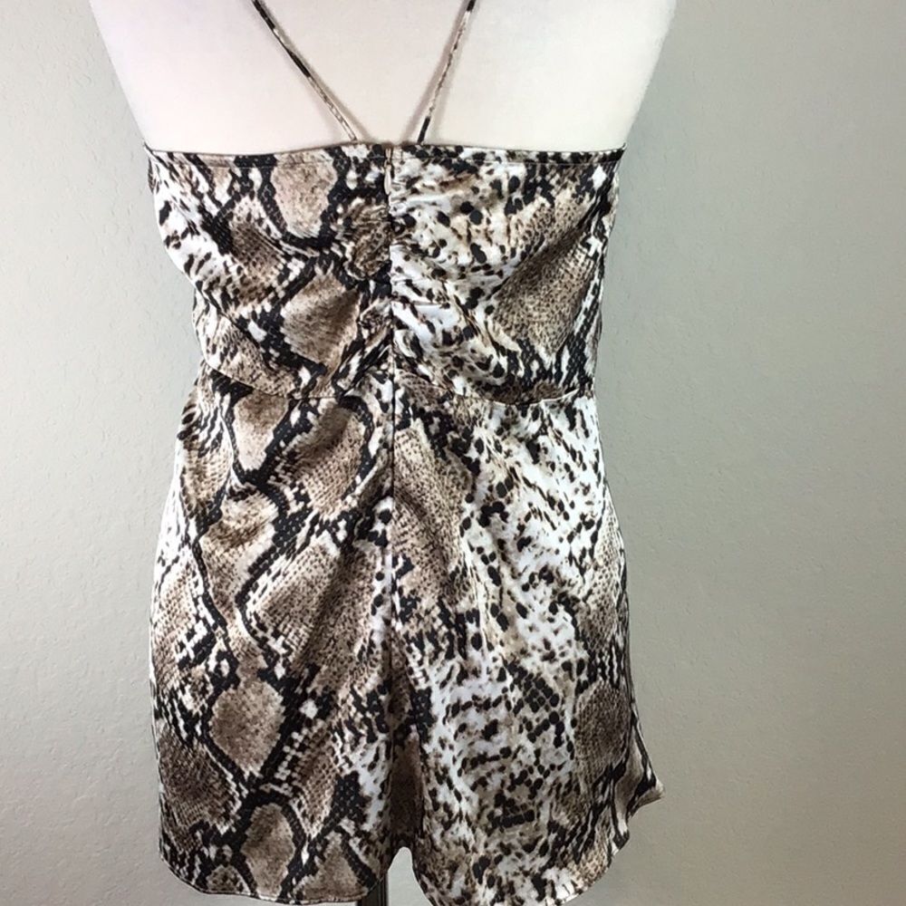 Pink Lily Top Brown Snakeskin Print Blouse V-Neck Spaghetti Whimsey Goth Large - Picture 7 of 13